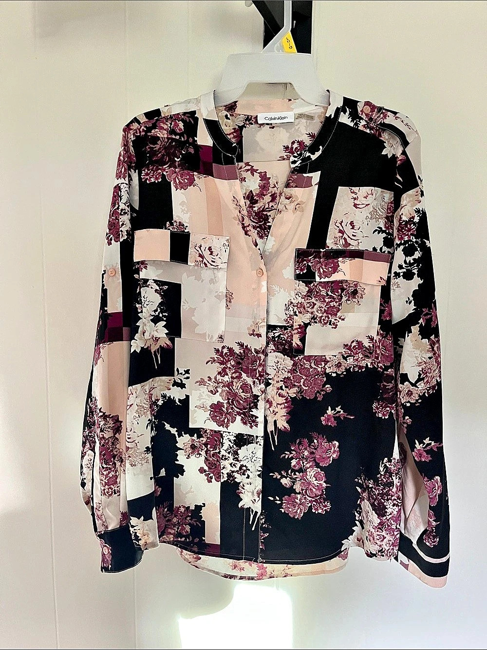 Calvin Klein Floral Blouse in Black & Pink Size Medium